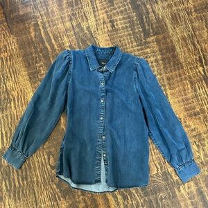 Rails Blue Denim Shirt with Puff Sleeves Size Medium